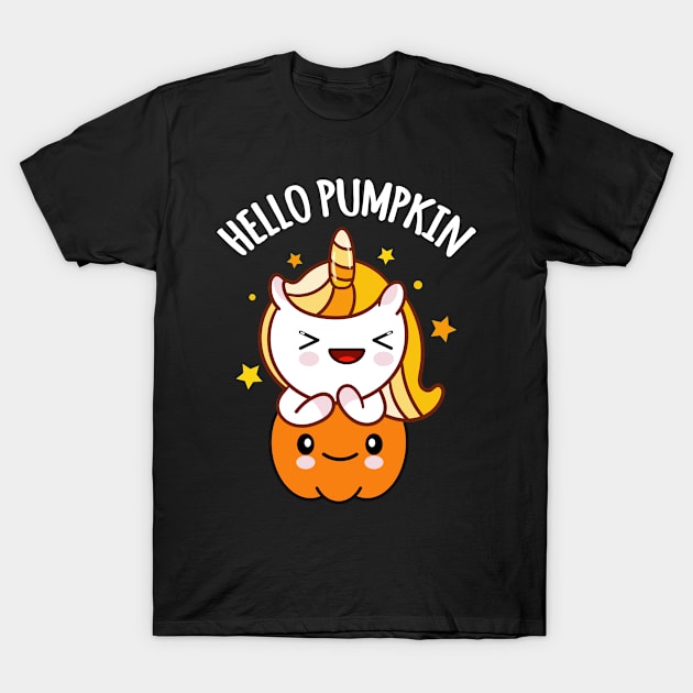 Halloween Hello Pumpkin Unicorn Candy Corn T-Shirt by amitsurti